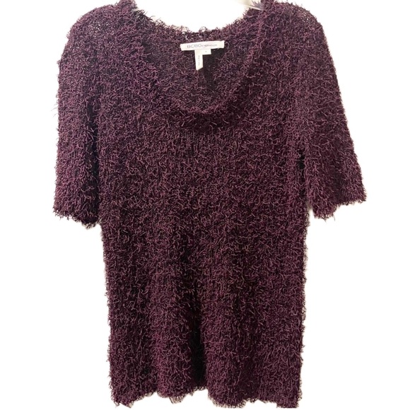BCBGENERATION • Fuzzy Short Sleeve Deep Maroon Knit Sweater • Small • NWOT - Picture 2 of 6